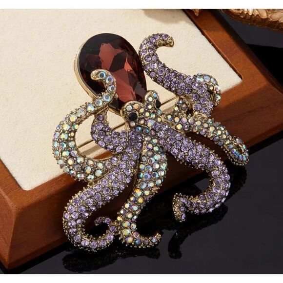 🐙 HEIDI DAUS Stunning new large crystal octopus brooch 🐙 - Picture 1 of 8